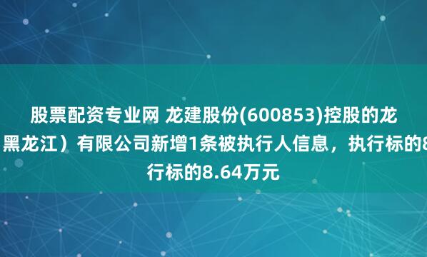 股票配资专业网 龙建股份(600853)控股的龙建科工（黑龙江）有限公司新增1条被执行人信息，执行标的8.64万元
